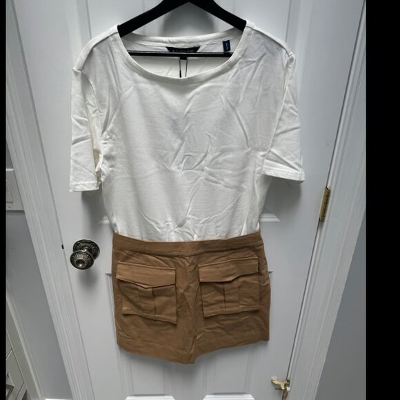 Veronica Beard Elowyn Mixed Media Dress White/Khaki Size L - Picture 5 of 8